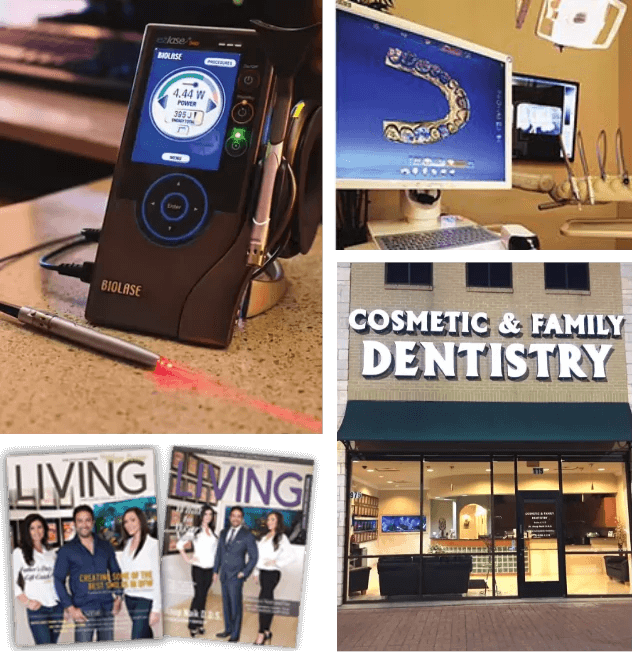 photo compilation of the office and promo materials for Cosmetic and Family Dentistry Of Las Colinas